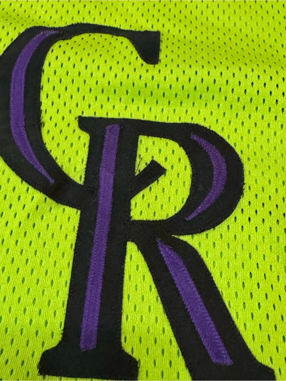Majestic Neon Green Colorado Rockies Mesh Button-Up Jersey with Purple CR Patch - Picture 3 of 7